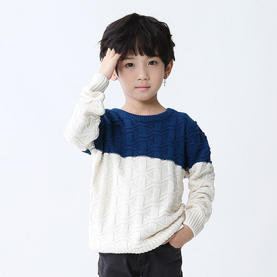 秋冬新款中大男童针织毛衣韩版童装儿童针织毛衣拼色套头毛衫