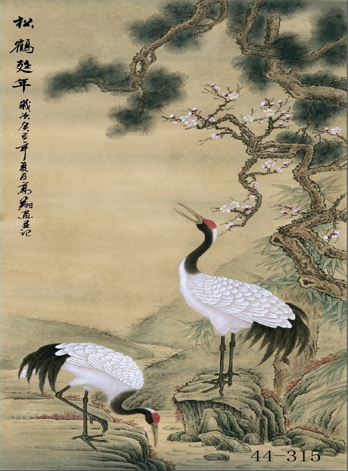 44-315国画批发 字画 工笔仙鹤 竖幅玄关装饰书画 高仿真画芯批发