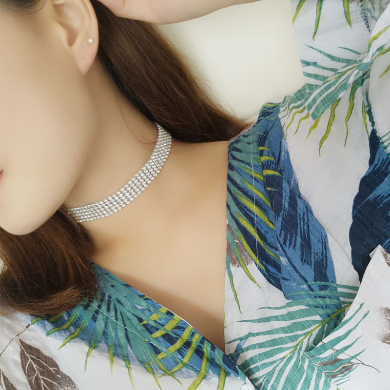 欧美简约排钻满钻水钻贴颈项圈锁骨链 跨境电商货源 金银黑可选