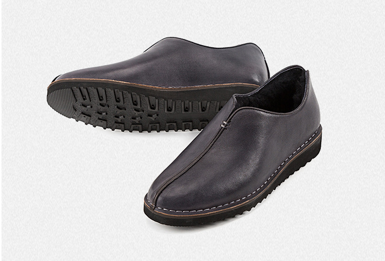2017秋季真皮男鞋套脚复古休闲单鞋头层牛皮羊毛内里皮鞋男潮代发