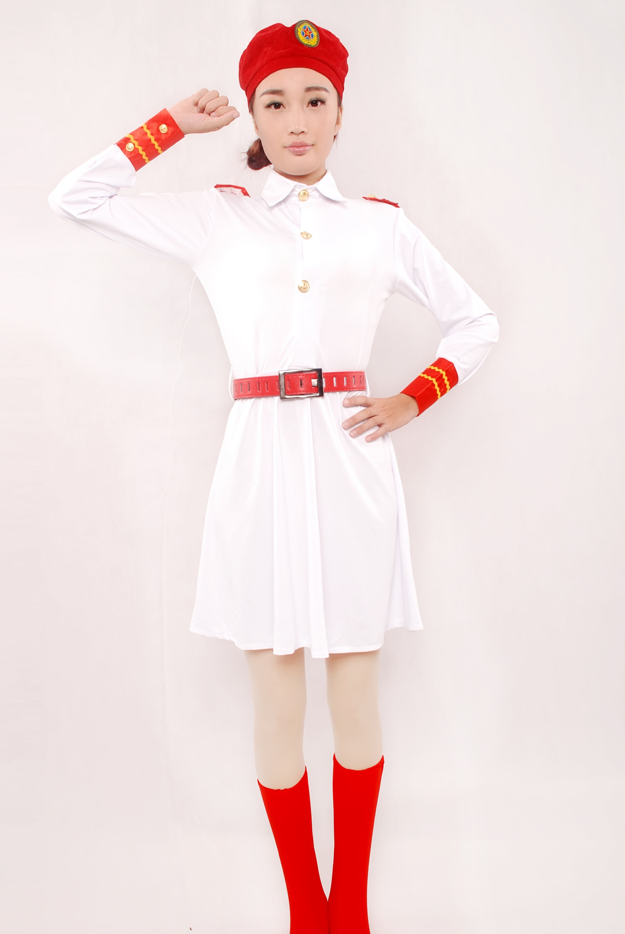 元旦军旅合唱演出服女装成人四色弹力舞蹈服迷彩裙表演军装娘子军