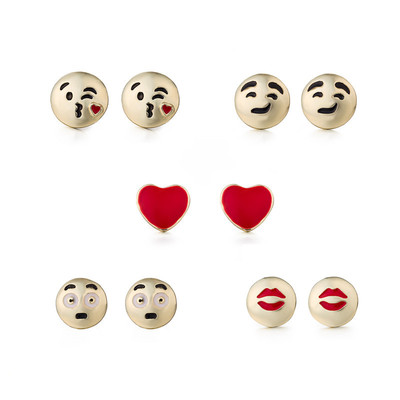 速卖通爆款表情笑脸耳钉表情耳饰亲亲红唇桃心耳环 便便耳钉