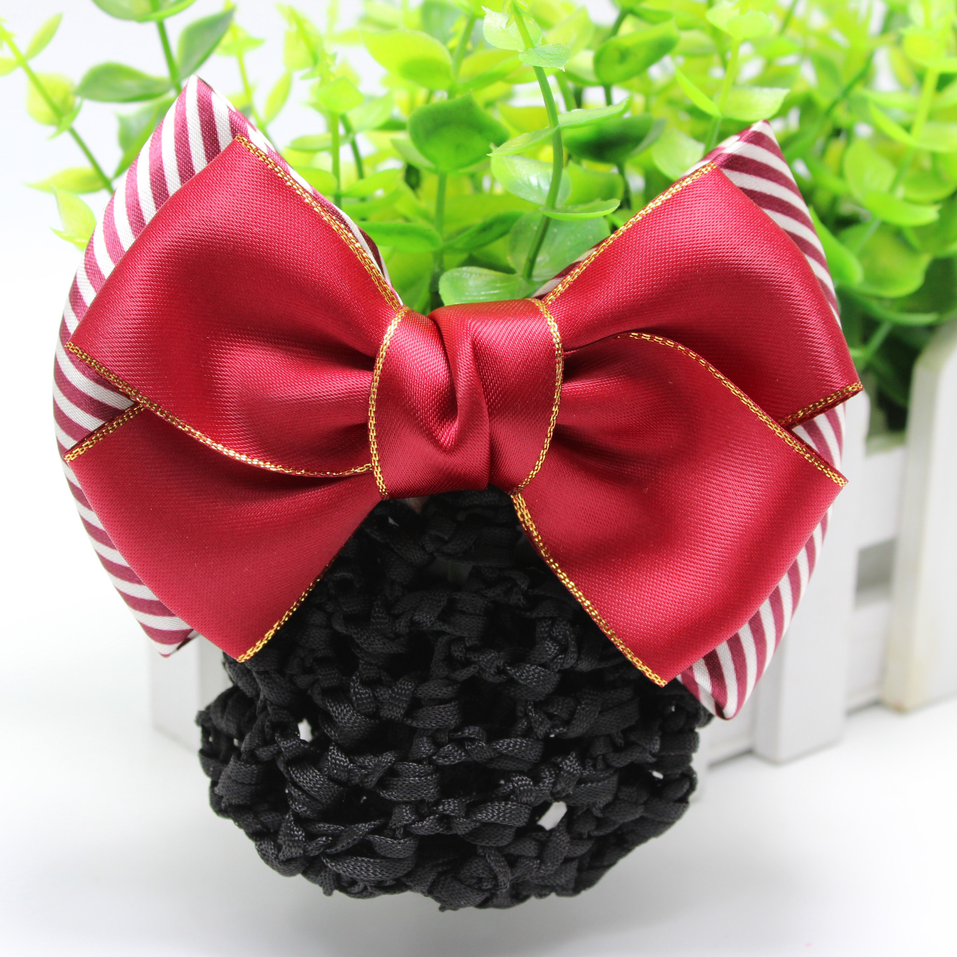 经典款条纹无钻缎带蝴蝶结职业头花 移动银行酒店空姐网花发饰批