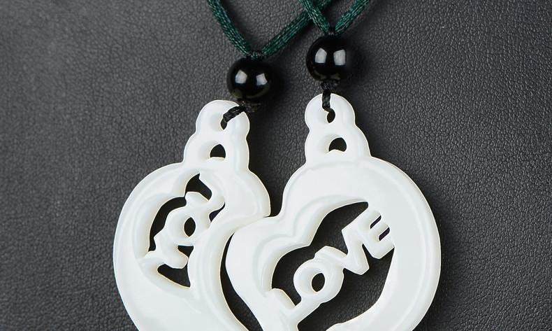 天然和田玉白玉心心相印吊坠情侣一对love镂空雕龙凤玉坠玉石玉器