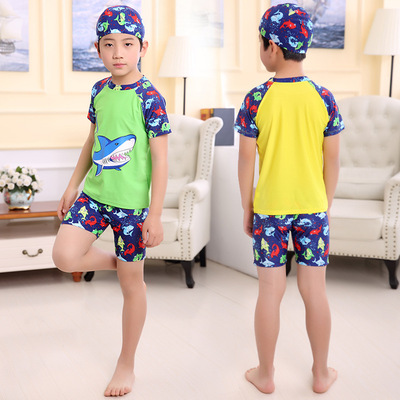 包邮儿童泳衣男童分体泳裤中大童游泳裤男孩游泳衣男生三件套装