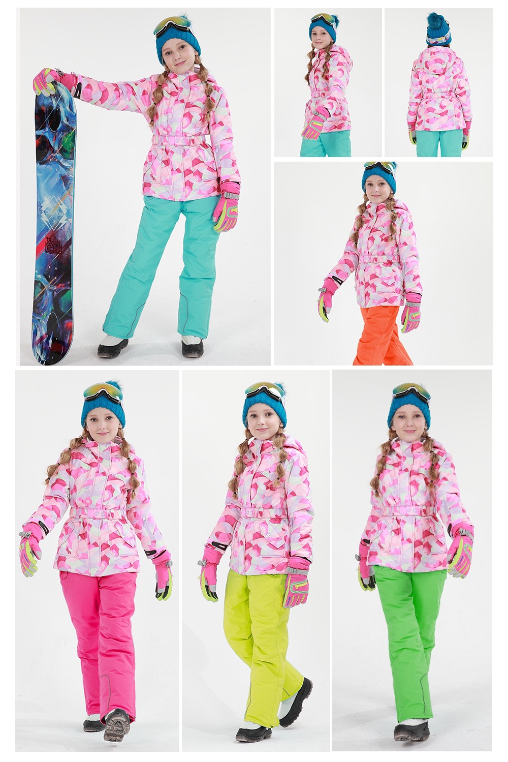 跨境电商phibee菲比小象新款儿童滑雪服出口俄罗斯加厚套装两件套