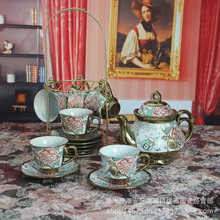 欧式陶瓷咖啡具 外销镀金杯碟套装13件套下午茶具花茶杯 开业礼品
