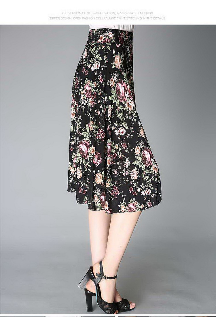 中老年夏季裙裤薄款 妈妈装松紧腰高腰中裤中年妇女老人冰丝裤子