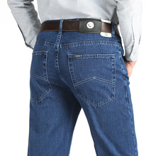批发2023夏季薄款男式牛仔裤宽松弹力高腰深裆中老年男式牛仔长裤