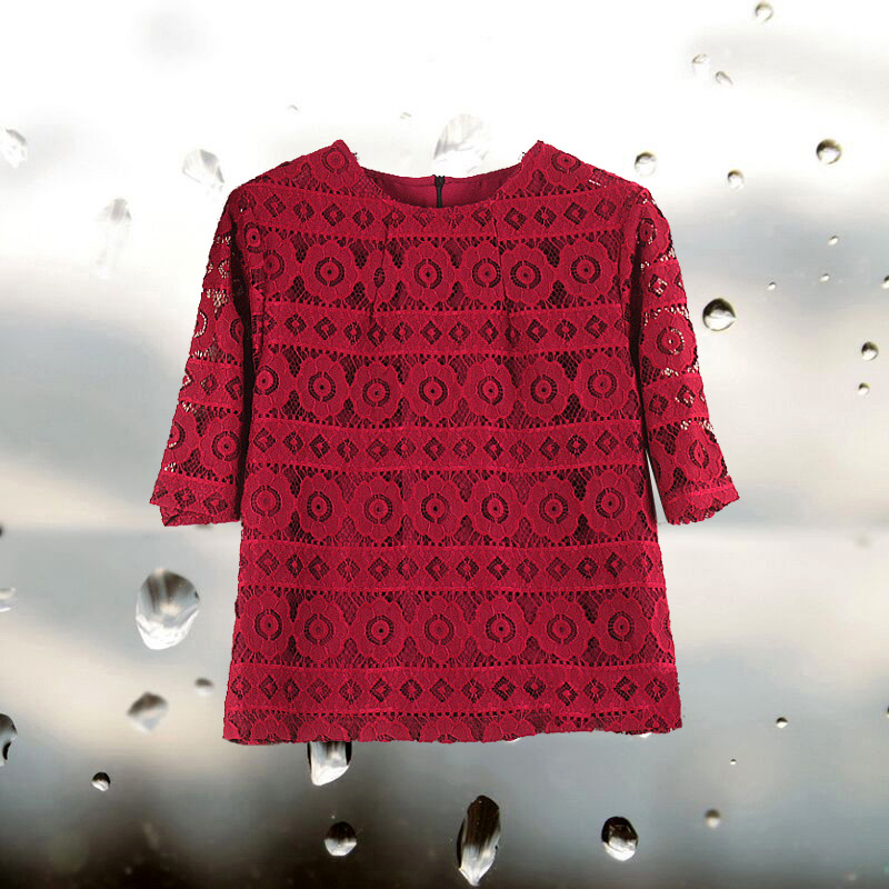 千日红专柜正品大码女装2018春装韩版女装圆领蕾丝短袖打底衫h081