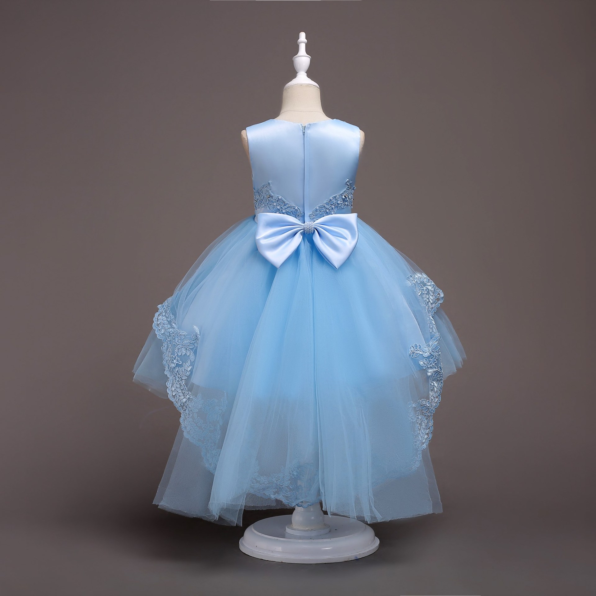 儿童公主礼服童装春秋新款热销女童绣花拖尾裙女孩蕾丝婚纱裙外贸