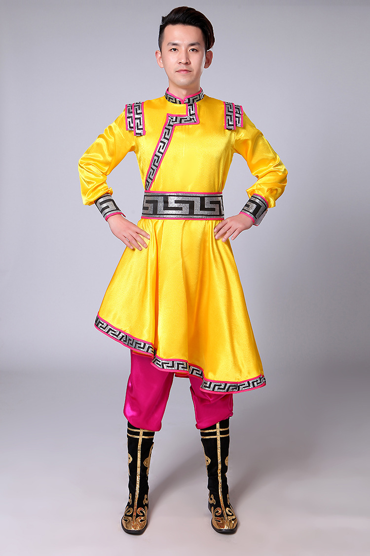 优质高丝宝男士蒙古袍蒙古族舞蹈演出服装蒙族婚礼服少数民族服装