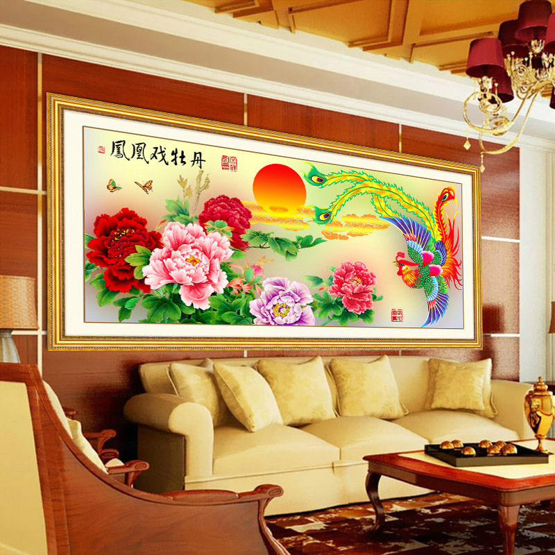 a6173凤凰戏牡丹昕苑卧室客厅钻石画贴钻满钻十字绣diy画批发