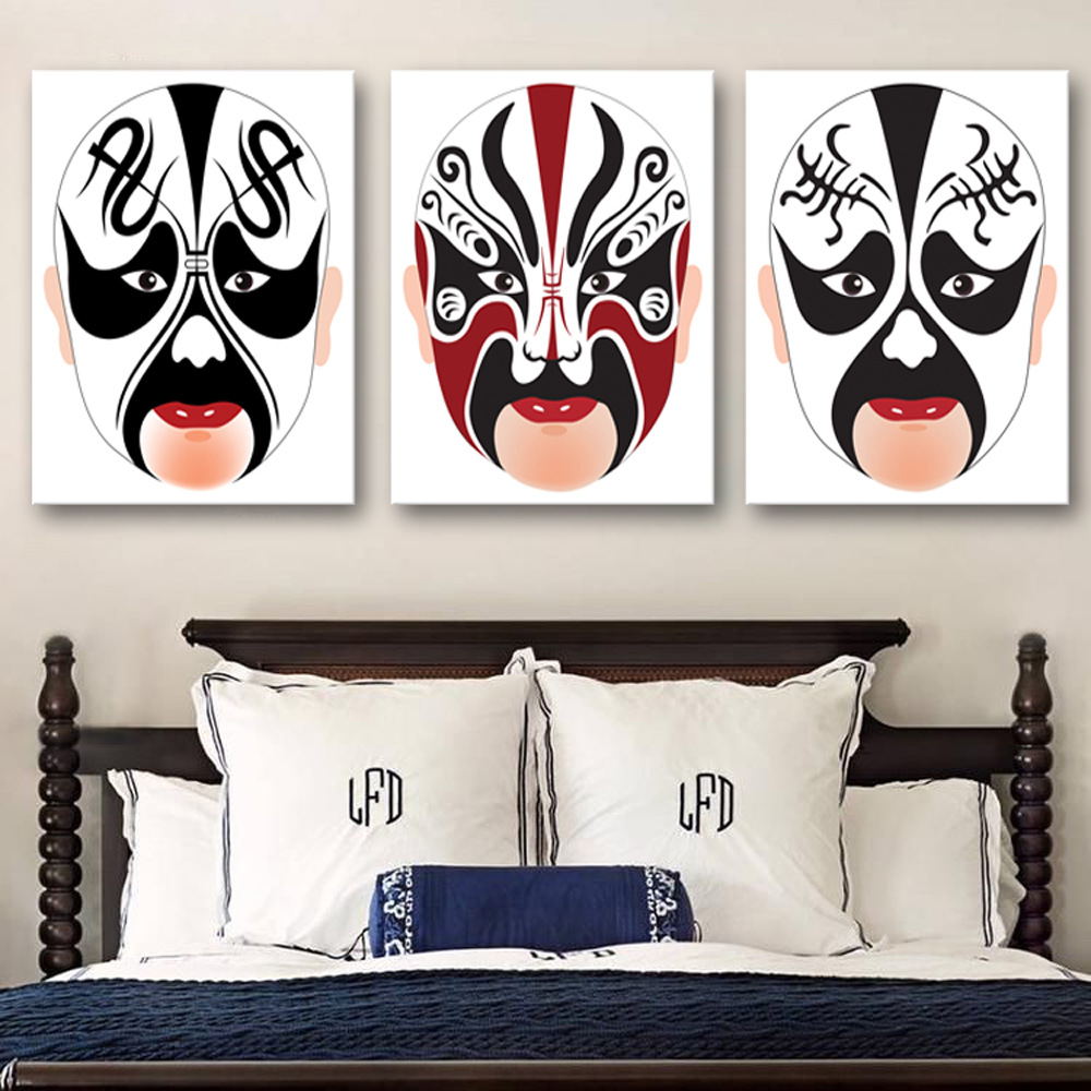 现代简约客厅装饰画 中式戏剧川剧脸谱无框画餐馆酒店民宿壁画