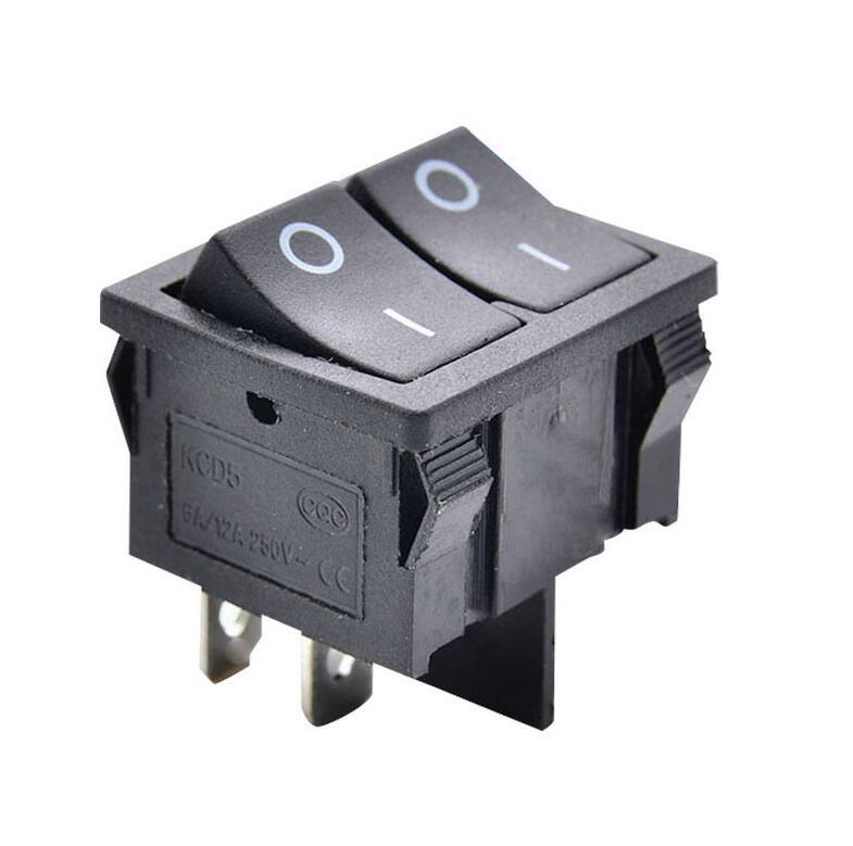 专业供应 全黑双路双联6脚2档船型开关电源开关翘板开关kcd8