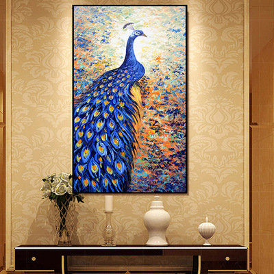 现货供应中式古典蓝孔雀玄关装饰画 客厅沙发背景墙画玄关挂画