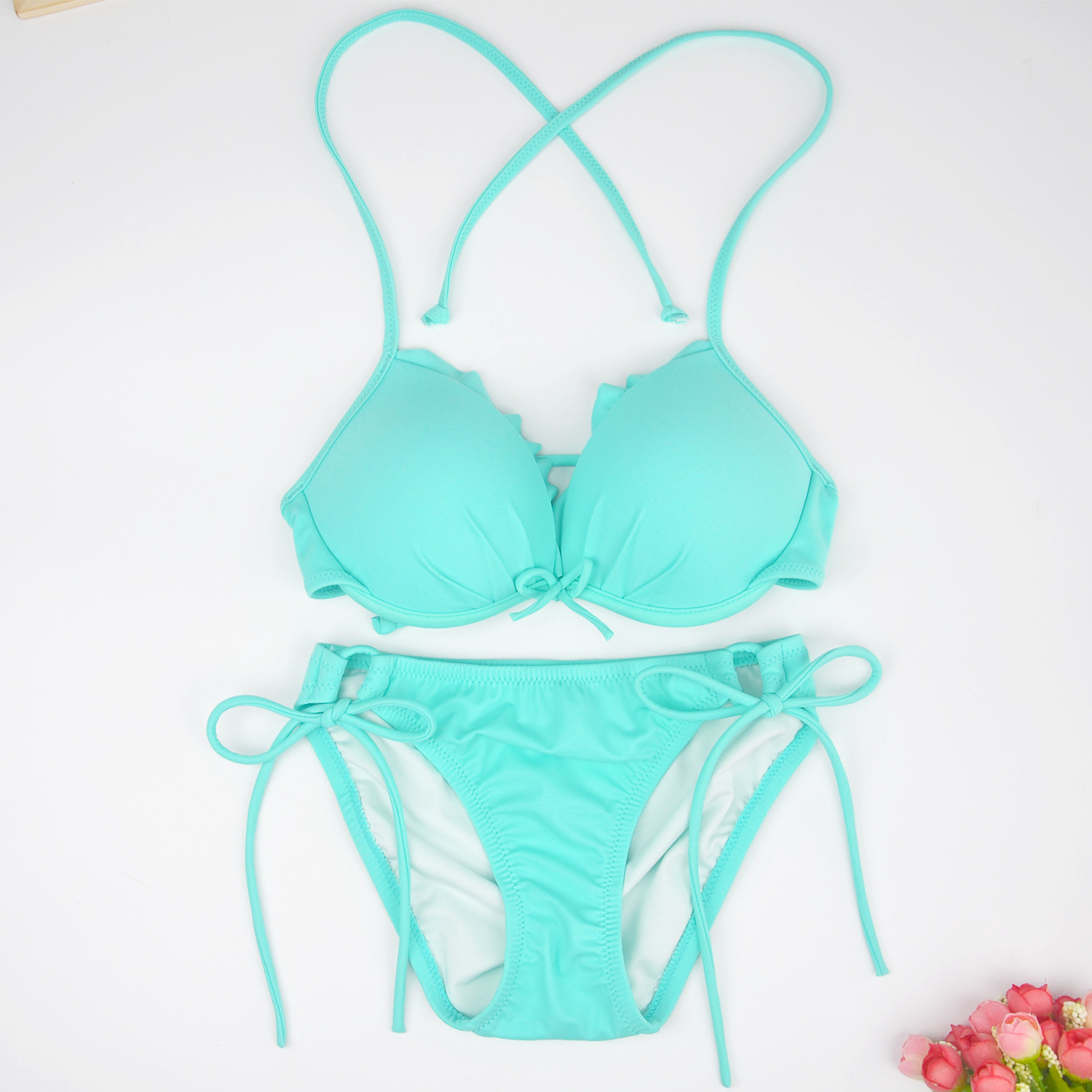 三点式ins比基尼欧美性感中厚垫钢托泳装分体泳衣bikini套装现货