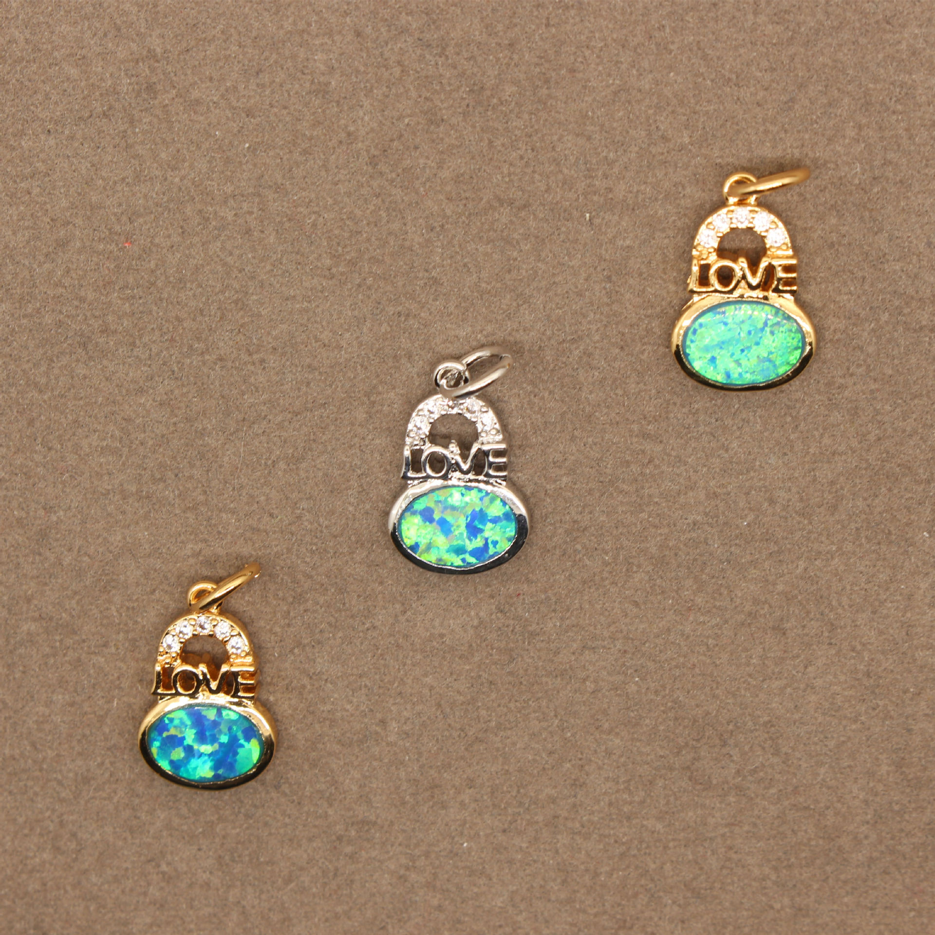 日韩进口材料diy饰品配件微镶锆石斑彩石天然材质七彩石love吊坠