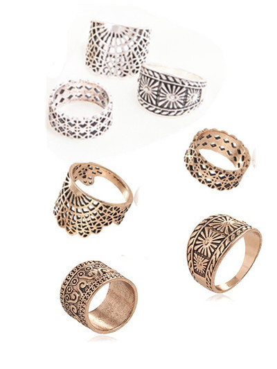 欧美2017创意新款 迷笛复古套装戒指 个性4件套装指环