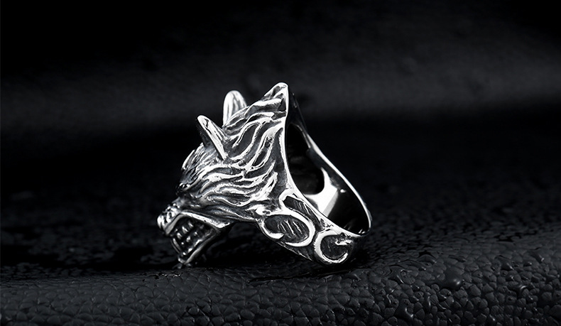 钢铁战士男士复古不锈钢指环 霸气个性草原狼钛钢戒指 饰品批发
