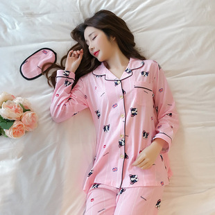 秋天睡衣女纯棉长袖春秋韩版甜美可爱宽松开衫家居服秋款全棉套装