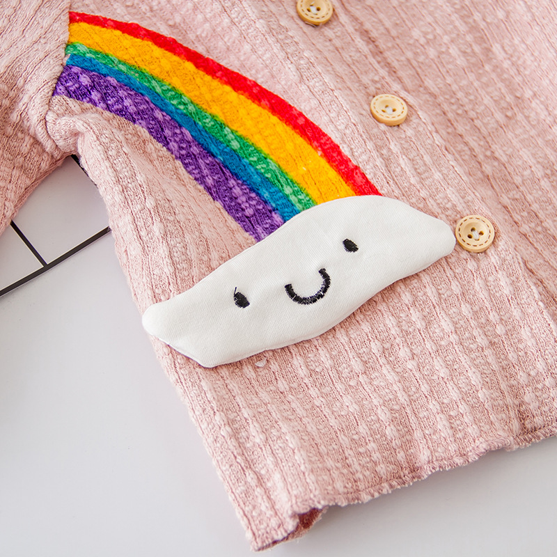 芭娜娜家韩版童装春季上新婴幼童纯色开衫女童印花彩虹外套