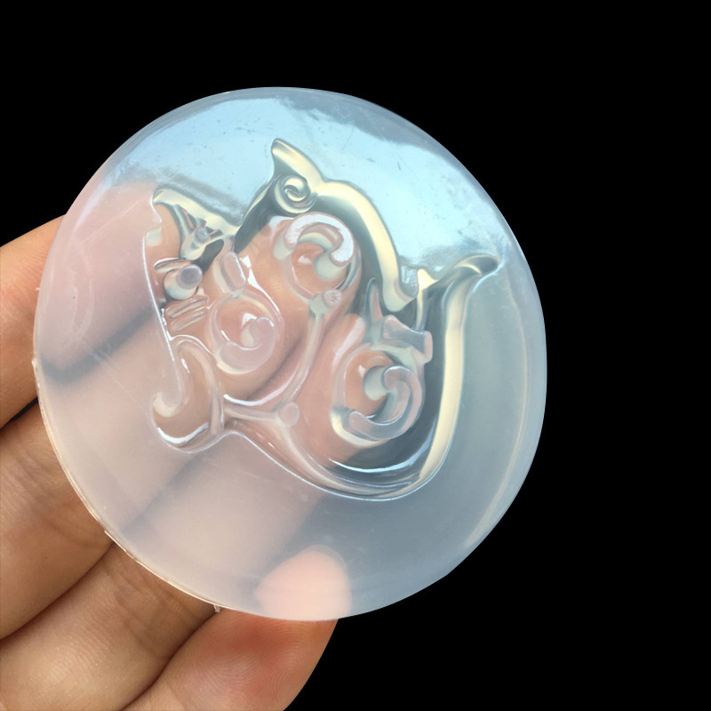 镜面新款免打孔龙凤玉佩吊坠硅胶模具观音佛像长命锁福鱼胎毛模具