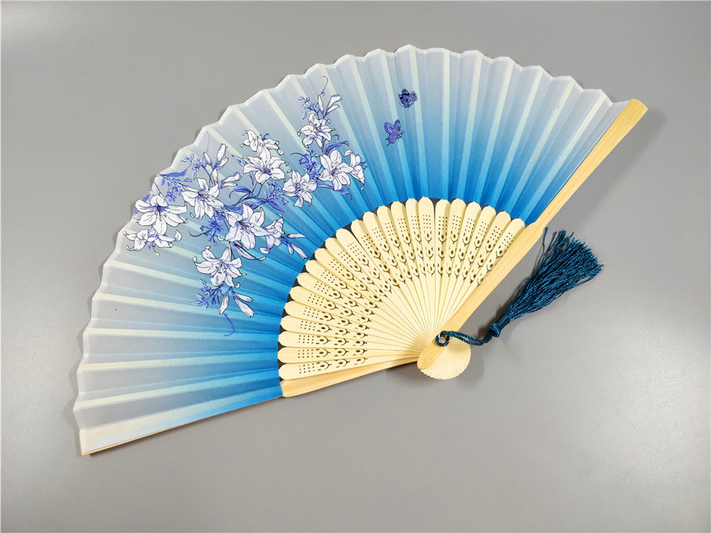 21公分花朵布扇 女士礼品扇子 旗袍走秀纳凉折叠优雅女扇 小巧型