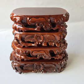 仿红木长方椭圆形实木质雕刻奇石可挖槽底座摆件石头茶壶木托底座