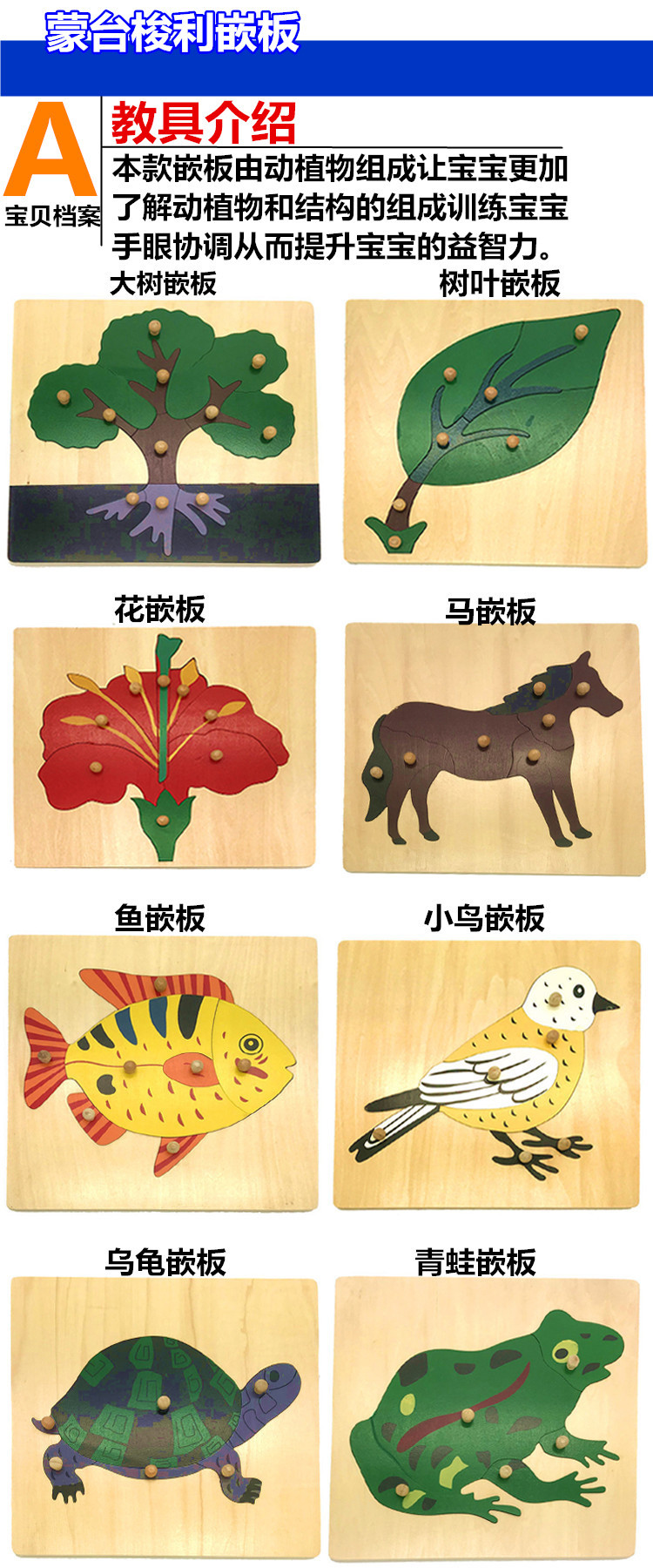 幼儿园儿童早教教具拼图教蒙氏特手抓嵌板宝宝木制益智玩具3-6岁