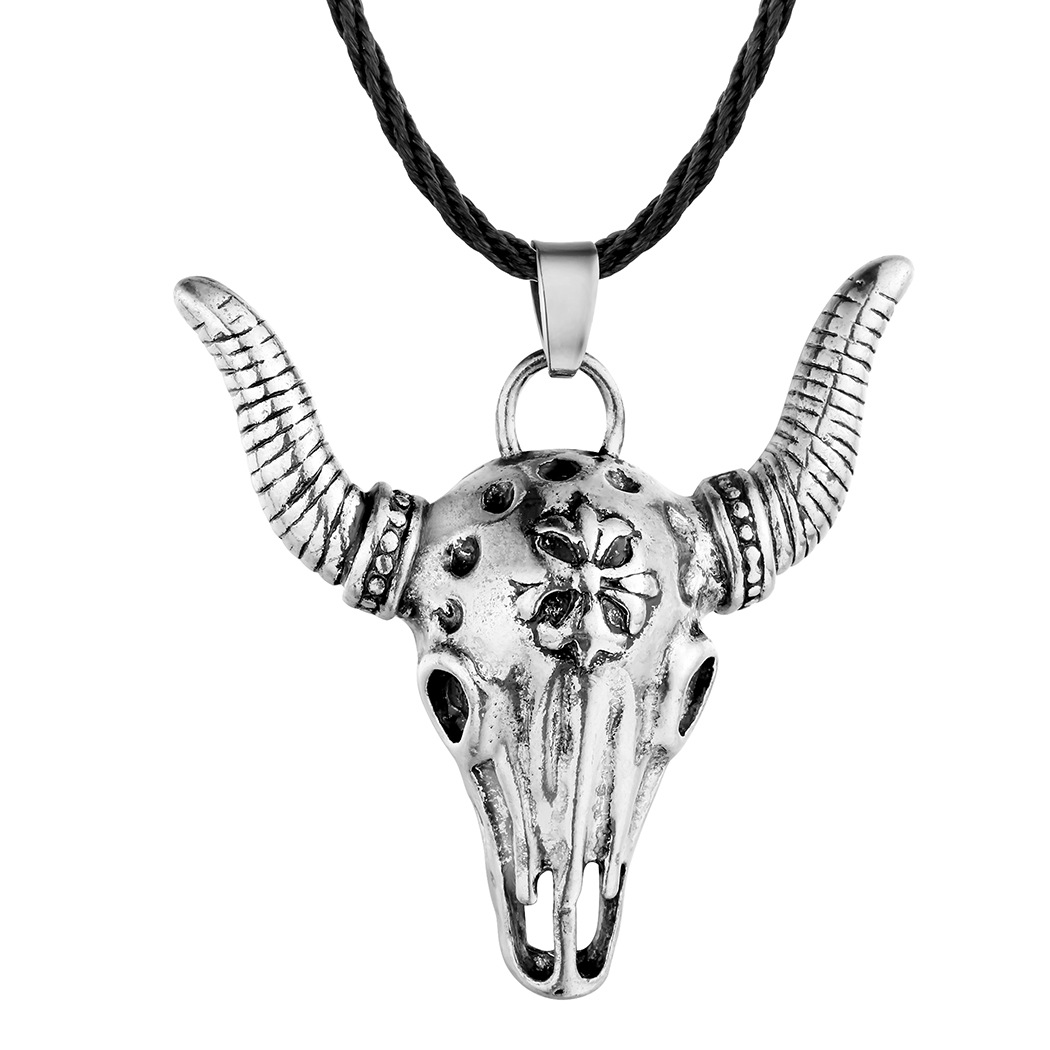 qiming 朋克动物羊头吊坠项链 复古古青铜古银色百搭配饰