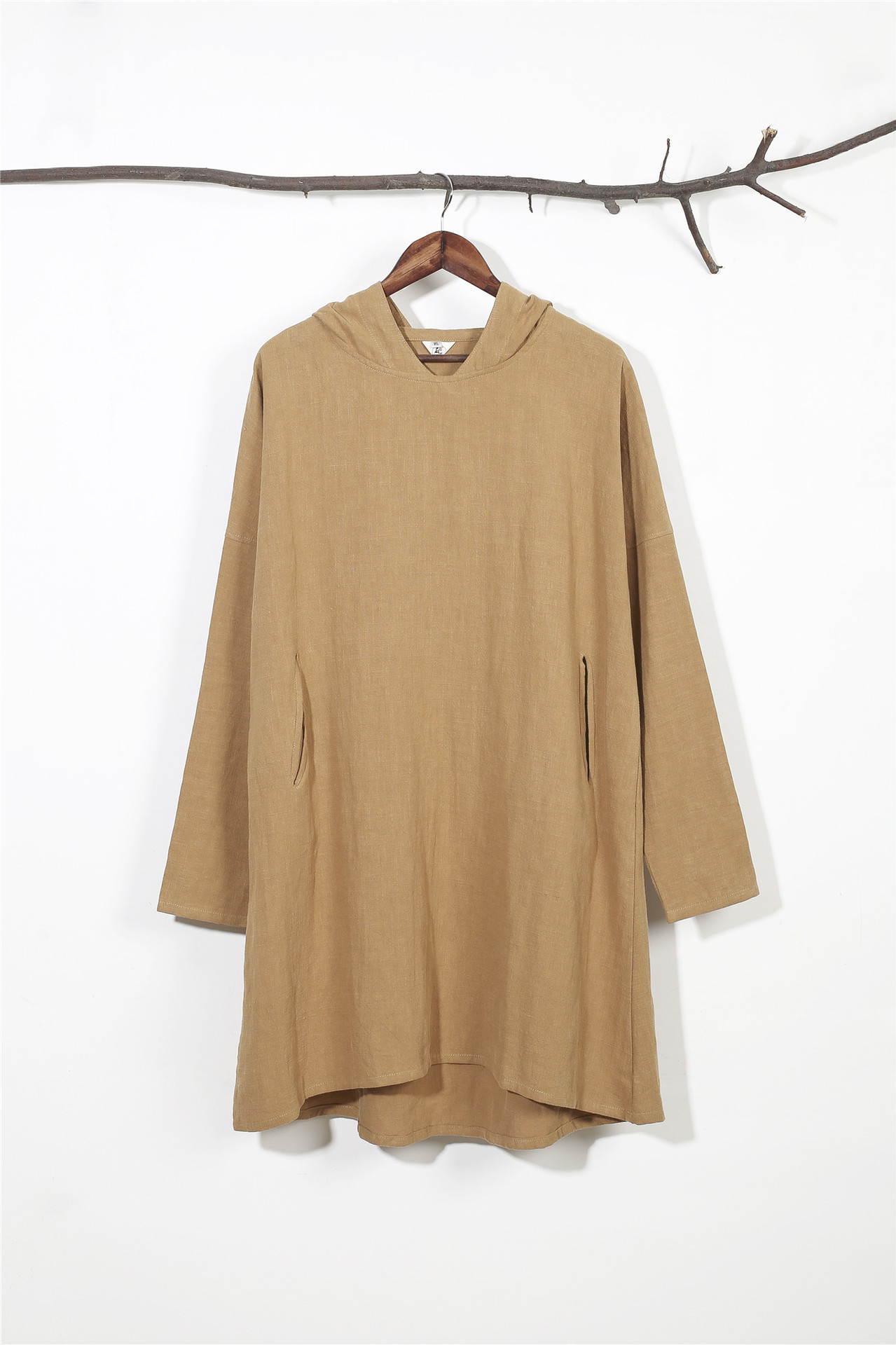 麻凡布衣 20秋新品棉麻男装 连帽衫 苎麻休闲t恤中长款上衣卫衣