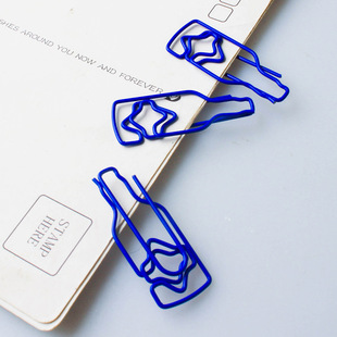 品牌红酒促销礼品曲别针 创意异形回形针定制 蓝色瓶子造型曲别针