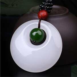 天然a货新疆和田羊脂玉级平安扣吊坠 男女款昆仑白玉玉坠饰品