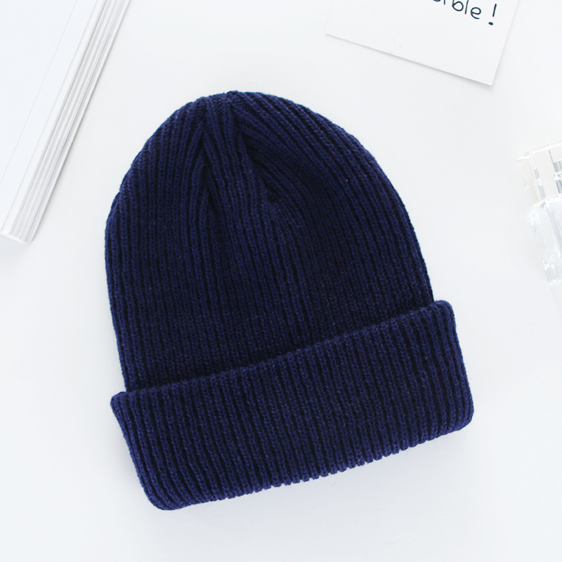 Winter Warm Thickened All-Matching European and American Dome Knitted Hat Curling Fashion Hat Solid Color Pullover Adult Woolen Cap