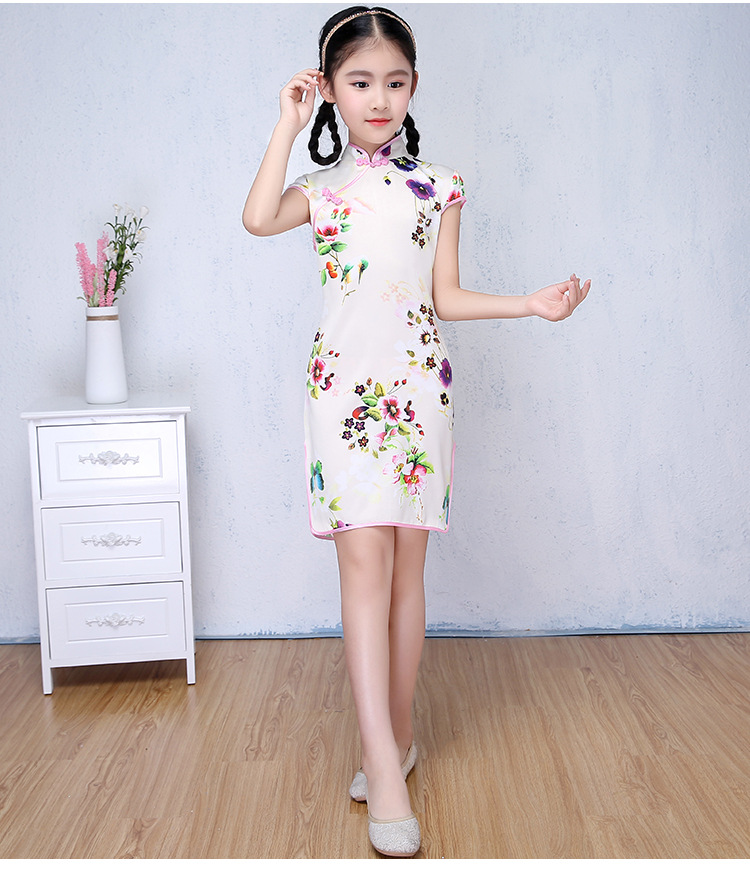 夏装新款女童印花短袖童装旗袍 中式复古民族风儿童演出走秀旗袍