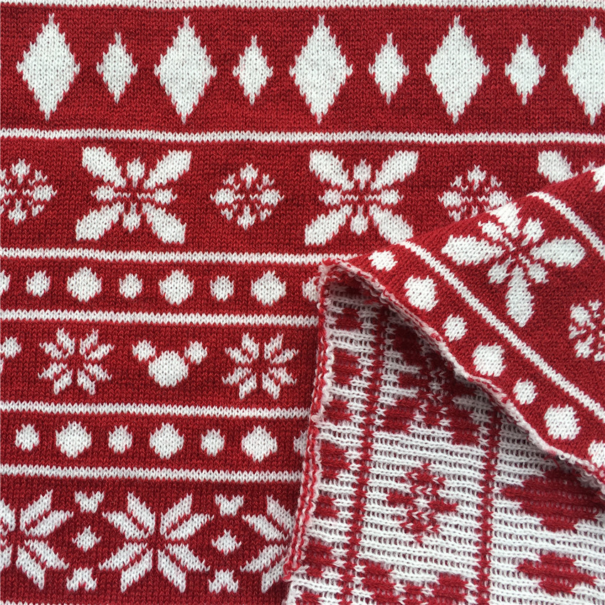 厂家直销针织毛线提花面料 圣诞帽子睛纶雪花毛线布 提花圣诞面料