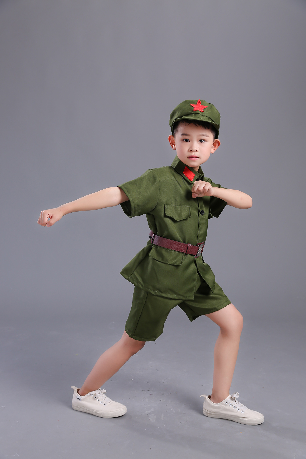 成人儿童小红军服演出服八路军装红卫兵服装抗战解放帽表演服男女
