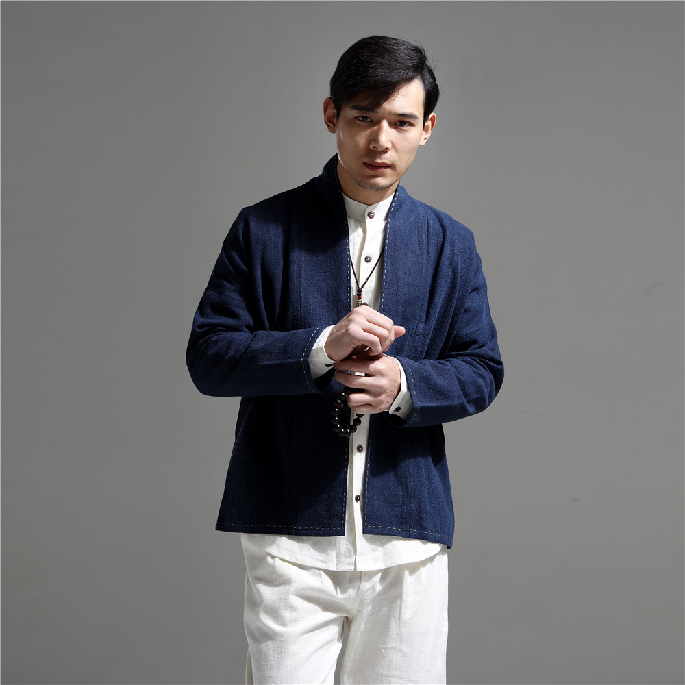 麻凡2019新品棉麻男装 中国风上衣 外套 休闲上衣 手工绣线开衫