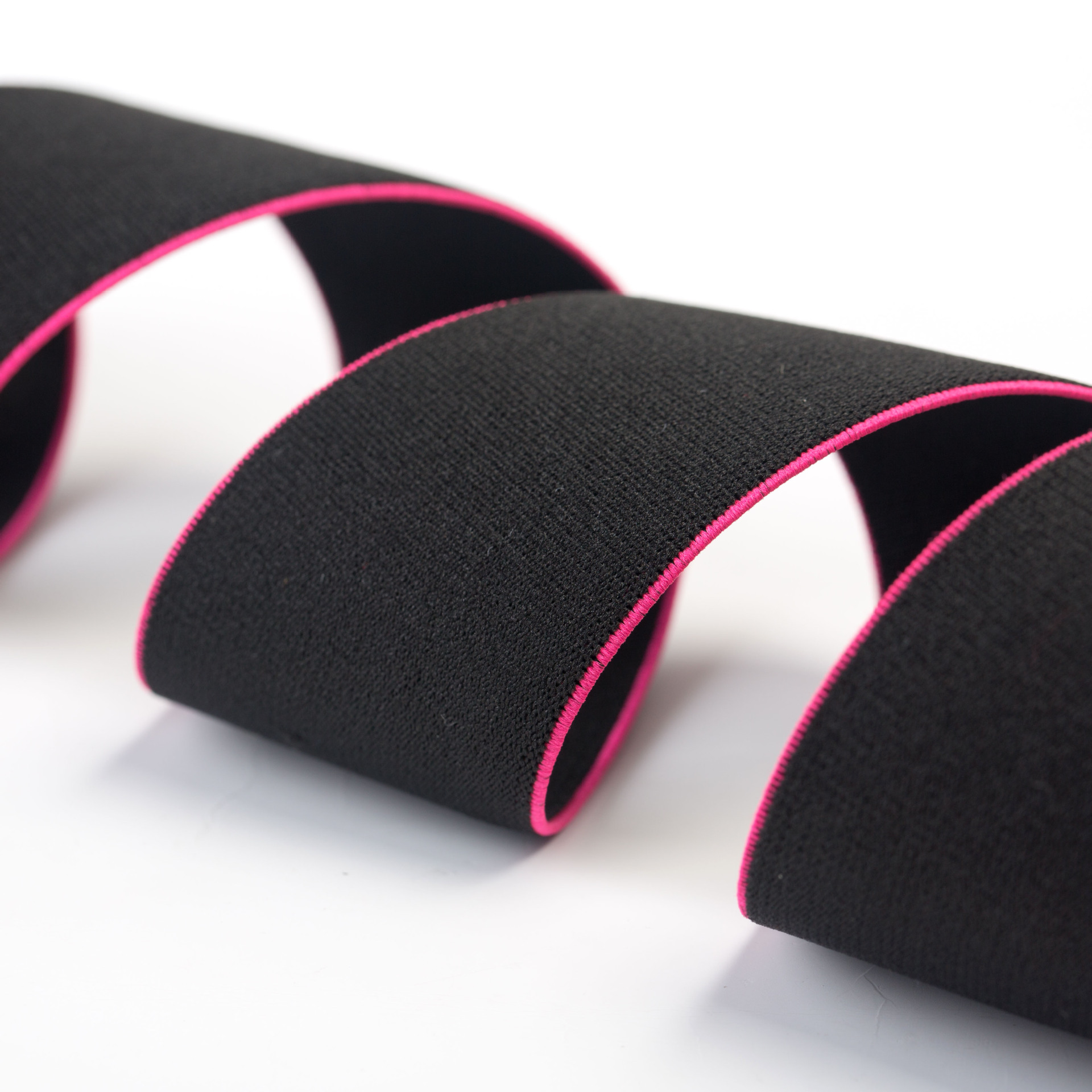 4cm加厚涤纶彩边弹力织带印刷定做 黑色插白边服装手袋松紧带批发