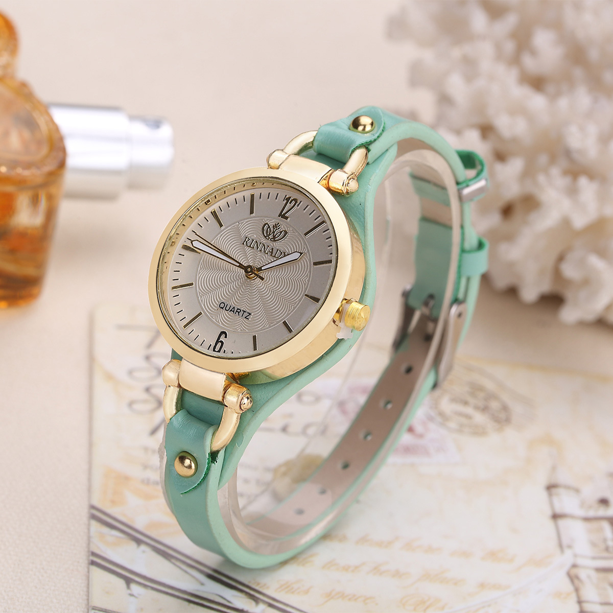 Foreign Trade Hot Selling Punk New Rivets Women's Casual Simple Thin Belt PU Leather Quartz Watch Female Wholesale