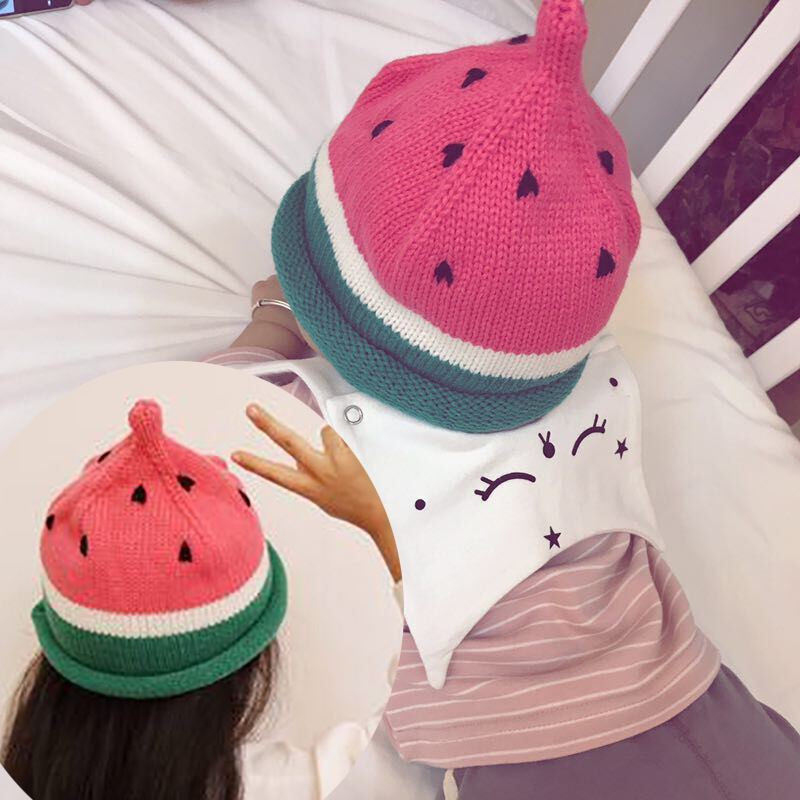 e1134   冬款童帽 针织儿童西瓜帽 尖头儿童毛线帽 水果造型