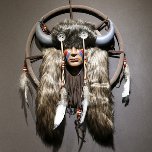 创意工业风美式复古印第安人风格捕梦网牛头挂件壁饰挂件墙面装饰