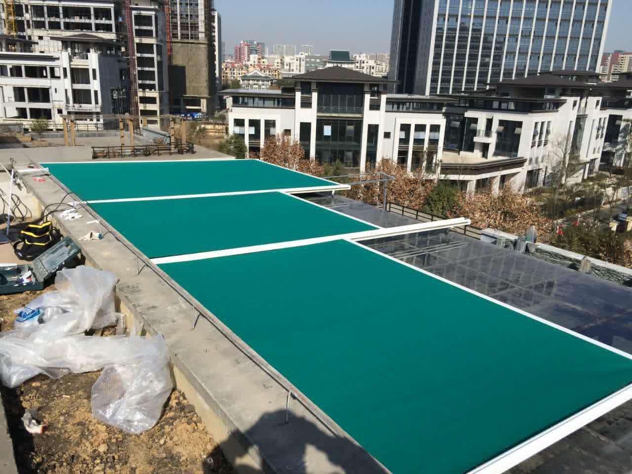 厂家直销别墅豪华天幕篷天井隔热电动遮阳篷户外屋顶防晒伸缩雨棚