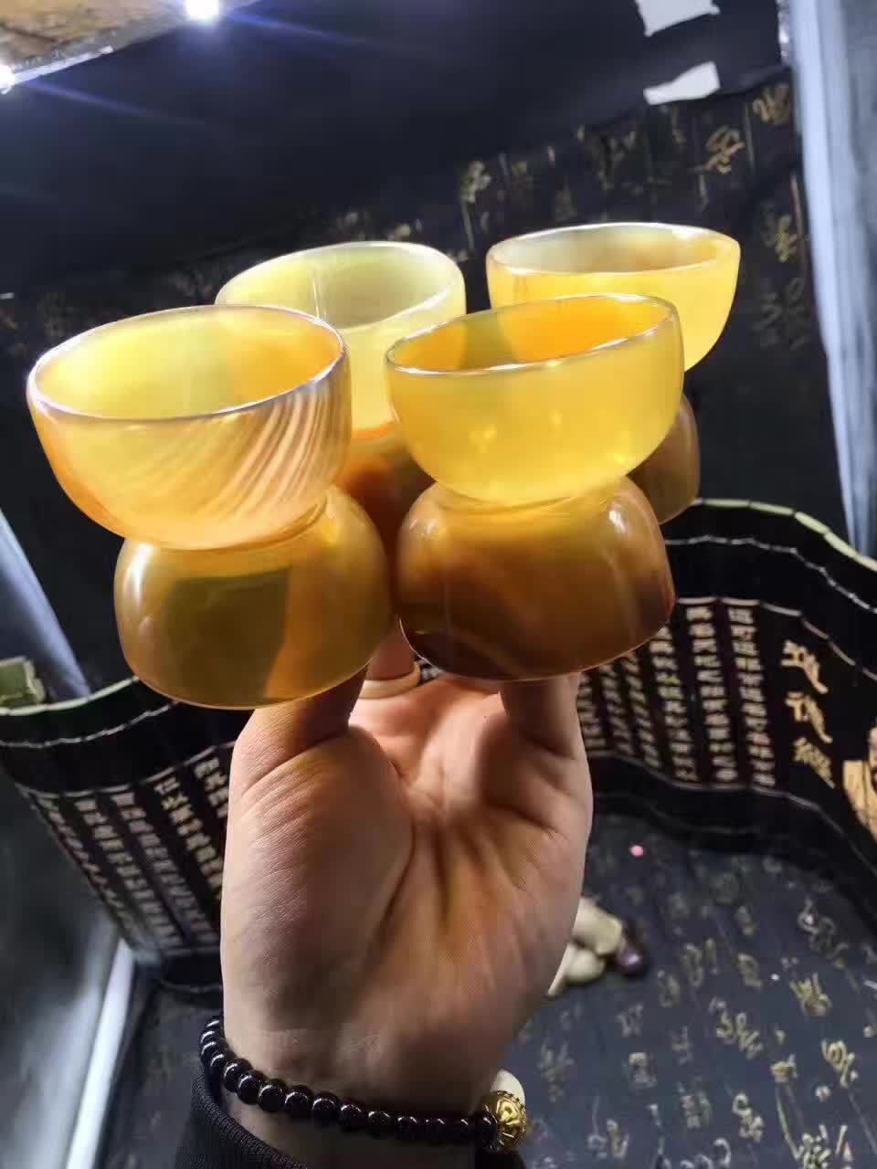 批发蜜色老羚羊角原生精致小茶杯小酒杯8件装 品质如一送礼佳品