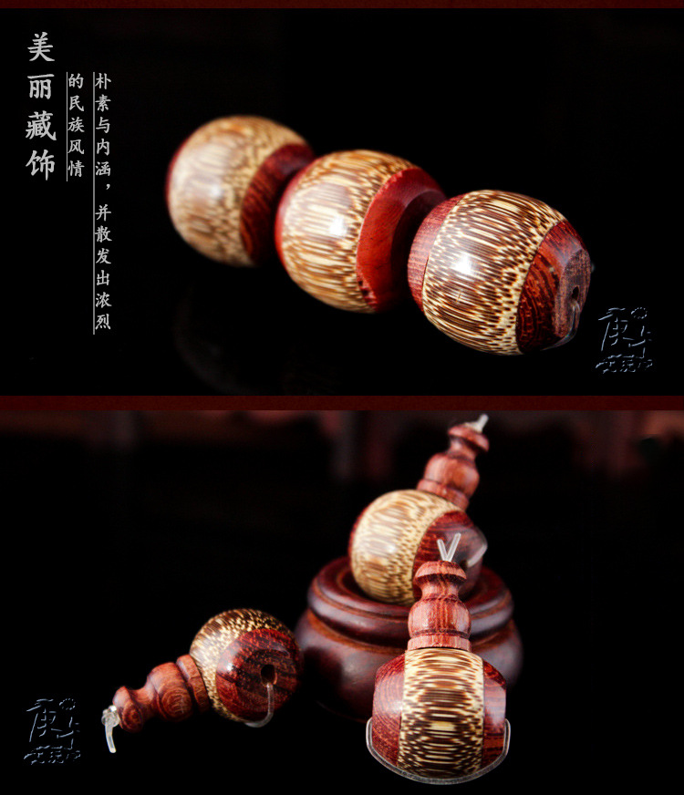 庚午文玩堂金丝竹镶红檀佛头 棕竹三通佛头佛珠手链念珠 diy配饰