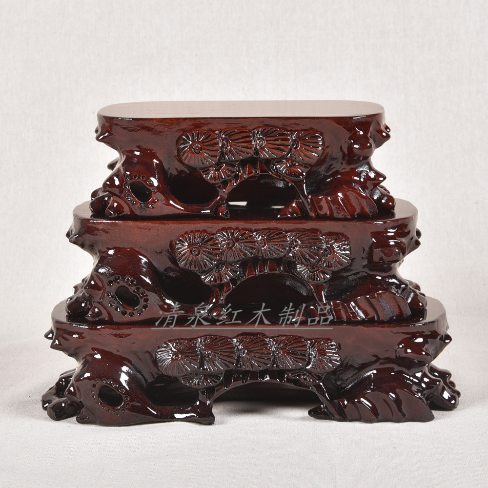 松花长条套三椭圆奇石玉石底座红木雕刻镂空工艺品摆件厂家直销