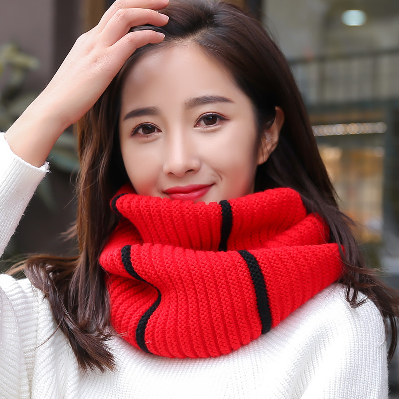 wj0164 晴伦针织毛线围脖 女士秋冬脖套 冬季保暖时尚条纹围巾