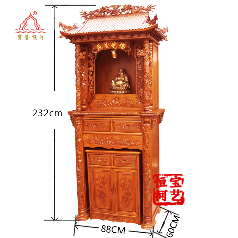 台面增高到127荷花柱屋柜套柜神楼-佛柜香樟木神龛定做家庭佛堂