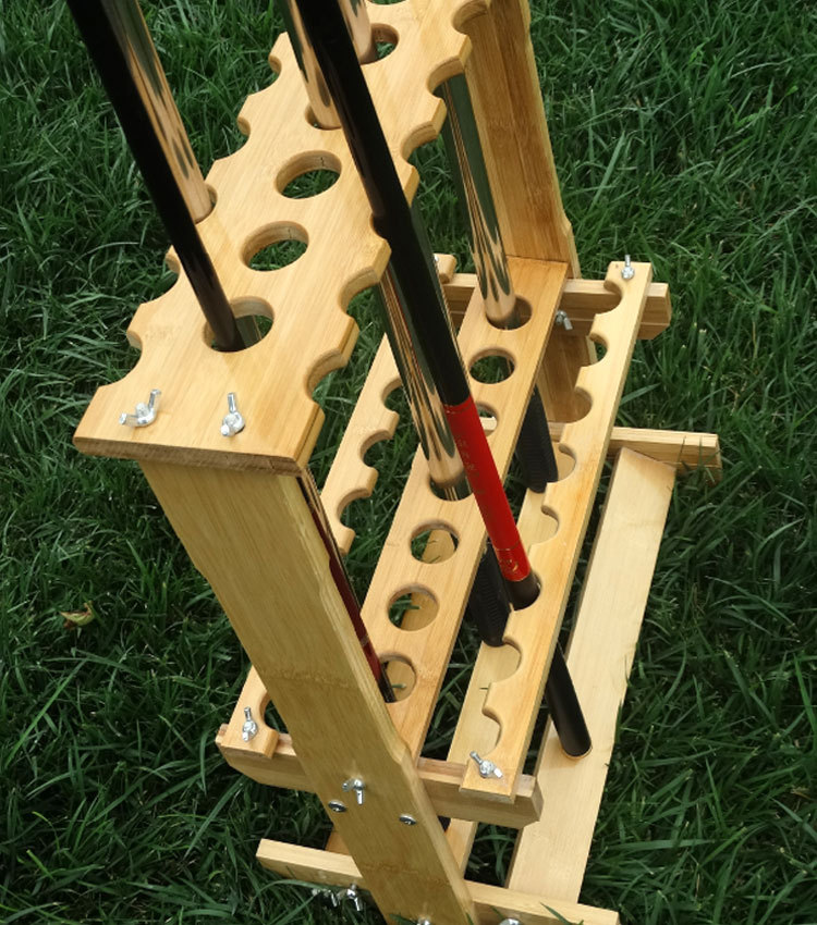 抄网鱼竿展示架渔具店货架 摆放鱼竿架 木质纯竹板鱼竿架 收纳架